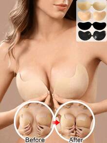 2Pairs Push-Up Invisible Adhesive Bra Pads: Backless Self-Adhesive Strapless Mango-Shaped Invisible Bra, Suitable For Dresses And Wedding Gowns - Multicolor - View 1