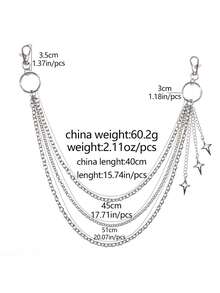 1pc Star Decor Punk Waist Chain, Hip Hop Accessory Pant Chain, Suitable For Daily Wear - Silver - View 14