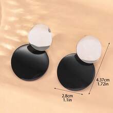 1pair Geometric Design Dual Layered Round Pendant Earrings In Gold And Black For Women, Vintage Style All-Match Fashionable Ear Jewelry Girls' Gift - Multicolor - View 13
