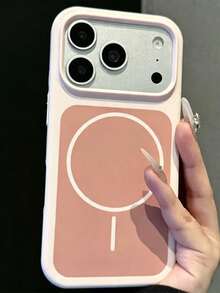 Luxury Colorblock Liquid Silicone Magnetic Wireless Charging Phone Case, Compatible With IPhone 18ProMax 18Pro 17ProMax 17Pro 17 16 15 14 13 Pro Max, Lens Protection Shockproof Back Cover - Baby Pink - View 2