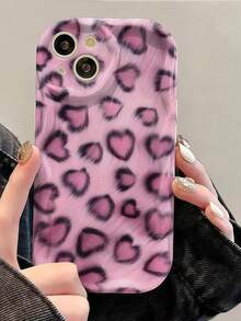1pc Creamy Big Wave Ins Style Minimalist Gentle Personalized Pink Leopard Print Heart Pattern Phone Case, Milky White Wavy Full Coverage Lens Soft Shell Compatible With Samsung, Series Phones - White - View 1