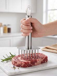 Thickened 304 Stainless Steel Automatic Spring-Back Meat Tenderizer. Meat Softener. Needle Matrix Cuts Meat Fibers Without Flattening Meat, Locks In Juices; Marinating Efficiency Increased 5 Times, Shortens Cooking Time And Prevents Meat Shrinkage Under Heat. Suitable For Tenderizing And Pre-Treating Beef Steak, Pork Chop, Chicken Breast And Other Meats - Multicolor - View 11