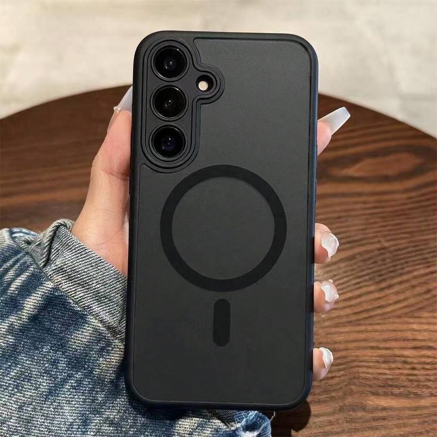 غطاء هاتف مغناطيسي مطفي متوافق مع Galaxy A57 A37 A17 A56 A26 A36 A16 S26 Ultra S25 FE S23 S24 Plus حماية العدسة غطاء واقي - الأسود - مشاهدة 1
