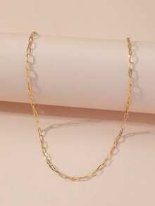 Aboocag 1pc Stainless Steel Square Link Chain Necklace - Gold - View 5