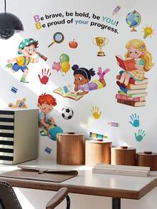 1pc, Multi-Style, Children's Room Cartoon Decorative Wall Sticker, Children's Early Education Educational, Children Reading Together, Reading And Learning, Big Tree Letters, Baby Switch Sticker, PVC Self-Adhesive Removable Wall Sticker, Suitable For Bedroom, Living Room, Study, Classroom, Nursery, Home Wall Decoration, Etc. - Multicolor - View 14