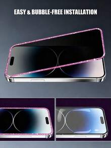 MSRI 2pcs, Pink Glitter Frame Privacy Tempered Glass Screen Protector, 9H Hardness, Anti-Peeping, Precise Fit, Suitable For Phone Cases, Fashionable Phone Accessory, Full Screen Coverage Phone Screen Protector, Compatible With Iphone Duo/18 Promax/18 Pro/18/17e/17 Pro Max/17 Pro/17Air/17/16 Pro Max/16 Pro/16 Plus/16/15 Pro Max/15//14/13/12 And Other Models. - Black - View 5