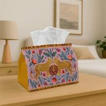 1pc Tissue Box Leopard Print Floral Pattern Bohemian Folk Art Style - Multi-Functional Napkin Dispenser, Suitable For Home, Party, Car Decoration - Decorative Tissue Paper Storage Box, Living Room, Bedside Table - Compatible With Tissues/Paper Rolls/Paper Sheets, 2D Flat Printing - Multicolor - View 1