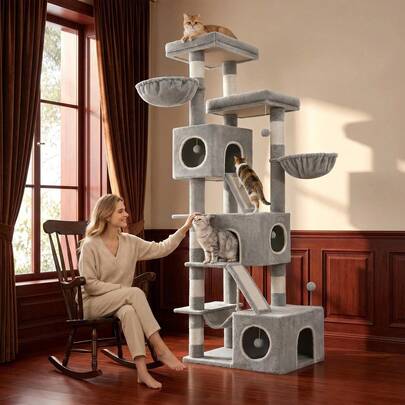HaluPeit Grand arbre à chat, 211,5 cm de hauteur, terrain de jeu 3D à huit niveaux, conçu pour les foyers multi-chats, adapté pour le salon et les balcons