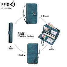 MIYIN RFID 防盜刷蠟皮長款手腕包錢包,按扣拉鍊多卡夾層錢包,多功能文件護照夾附手提帶 - 彩色 - 查看 6