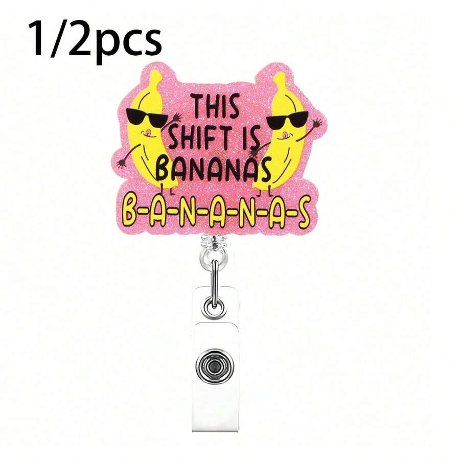 1/2pcs Banana Retractable Badge Holder, Easy Pull Retractable ID Card Clip, Medical Nurse Badge Holder - Multicolor - View 1