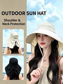1pc Women's Spring/Summer Sun Protection Hat, Fashion Neck Guard Shawl Bucket Hat With Wide Brim, Ponytail Hole, Breathable Outdoor Sun Hat - Multicolor - View 2