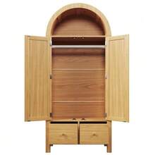Wardrobe 181x78x45 Cm With Rattan Weave, Country Style In Oak Finish, Open Semi-Circular Shelf, 2 Doors With Magnetic Closure, 2 Drawers, Clothes Rail And Tip-Over Protection - 駝色 - 查看 9