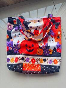 1pc Women's Halloween Tote Bag & Coin Purse Set - Large Capacity Crossbody Bag, Storage Bag, Organizer Bag, Women's Beach Bag, Also Can Be Used As Makeup Bag, Laundry Basket, Cute Pumpkin & Bat Print, Machine Washable & Reusable Tote Bag, Suitable For Travel, Shopping, Daily Use, Holiday Essential, Travel Essential, Gift Essential - View 13