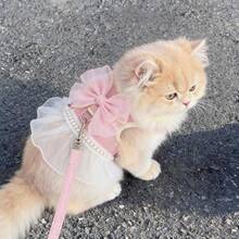 Pet Leash Anti-Escape Outdoor Set, Dedicated Cat Leash Kitten Vest-Style Adjustable Pink Bow Chest Harness, Suitable For Small And Medium Cats And Dogs - Pink - View 2