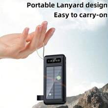 LADAPU Fast Charging Integrated Cable Portable Power Source 10000mAh 5W Slow Charging Multifunctional Solar Panel Power Bank, Large Capacity Rechargeable Portable Mobile Phone Charger, Built-In 4-In-1 Detachable Cable, 4 Models Ultra-Bright Flashlight, Outdoor Travel Must Have Battery Packs, Hidden Phone Holder, Memorial Day, Graduation - White - View 3