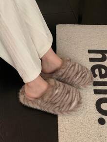 XIXITIAO Cute Animal Print Plush Slippers, Warm Soft Sole Indoor Home Slippers, Suitable For Autumn And Winter - Light Gray Cat Pattern - View 3