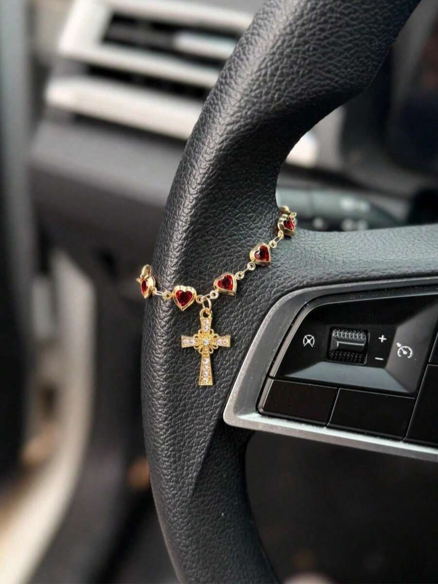 1pc Cross Love Chain Car Steering Wheel Decoration Interior Decoration Accessories And Bag Pendants - Cross - View 1