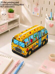 校園風「BUS」圖案鉛筆盒/文具收納袋－多功能大容量設計，可用於存放辦公用品、創意多用途鉛筆盒或便攜旅行化妝包，適合學生與成人日常使用，滿足文具收納、日常整理、過夜旅行、度假及健身房收納需求，返校必備宿舍用品（2D圖案，非刺繡） - 多色 - 查看 4
