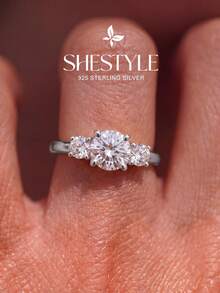 1pc 925 Sterling Silver Flower Rhinestone Ring, Exquisite Jewelry Gift For Women, Suitable For Dating - Three Diamonds - View 5