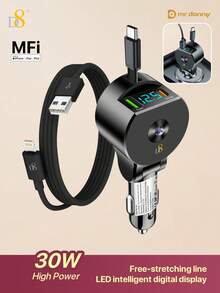 D8 3-In-1 Retractable Car Charger | 30W PD + 18W QC3.0 Fast Charging, USB-C Multi-Port Car Charger | Foldable & Retractable Cable, Portable Mini Travel Charging Essential | Compatible With IPhone 17/16/15, Ma*Book & S24/S23+ Fast Charging - Multicolor - View 21