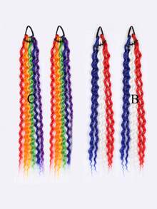 2Pcs 18Inch Long Curly Ponytail With Elastic Hair Rope Hair Extensions Suitable For Daily Wear And Various Holiday Occasions - Multicolor - View 4