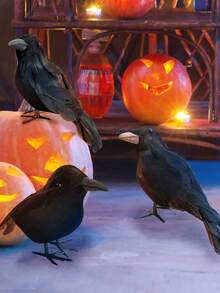 1pc Scary Black Crow, Realistic Crow Prop, Lifelike Crow, Simulated Animal Black Feather Crow, Halloween Ghost Festival Decoration Prop, Suitable For Christmas, Day Of The Dead, Halloween Decoration, Autumn Home Decor, Collectible Statue, Halloween Party, Haunted House, Cemetery And Gothic Decor - A - View 8