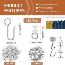 Curtain Track Hooks And Rollers, Curtain Hooks, Stainless Steel Flexible S-Shaped Curtain Hooks And Plastic Roller Set, Suitable For Bathroom, RV, Shower Curtain, Dorm Window Track - Silver Set - View 16