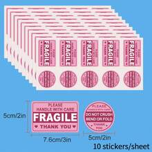 100pcs/10 Sheets Pink Fragile Stickers, With "Caution" And "Thank You" Labels, Permanent Adhesive, Suitable For Moving, Shipping, Packaging, 3in X 2in, School Supplies - Cartoon - View 4