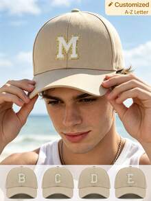 1pc Y2K Street Style Customized Initial Baseball Cap, UV Protection Breathable Summer Sun Hat, Adjustable Face-Slimming Cap, Unisex - Multicolor - View 3