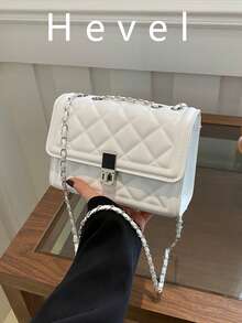 Túi đeo vai xích vuông chần bông màu trơn Hevel Fashion, ví cầm tay dạ tiệc đa năng, túi xách ví nhẹ kiểu mới, phù hợp đeo chéo đi làm hàng ngày, phù hợp cho nhân viên văn phòng và học sinh, ví đựng tiền xu phong cách thường ngày - trắng - Xem 1