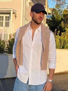 Lookun Men's Casual Shirt Pointed Collar Long Sleeve Slightly Loose British Minimalist White Spring Summer Casual Shirt - White - View 1