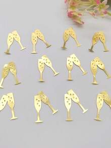 100/200 Pcs Gold Paper Champagne Glass Shaped Confetti, Luxury Birthday Wedding Festival Decoration Confetti, Table Sprinkle Decoration Material, Suitable For Birthday Party Decorations And Celebrations, Wedding Scene Confetti Toss - Champagne - View 2