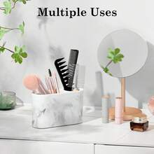 Resin Toothbrush Holder, 2-Compartment Bathroom Accessory, Elegant Storage For Toothbrushes And Toothpaste, Suitable For Bathroom And Guest Toilet Sink - White Marble Pattern - View 6