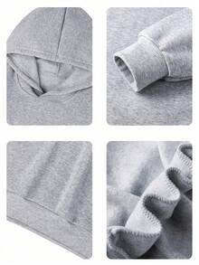 Women's Street Style Hooded Sweatshirt, Relaxed Fit Back Slogan Print Long Sleeve Pullover - Grey - View 6