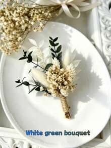 12/8/1 Handmade Mini Artificial Flower Bouquet, Suitable For Autumn/Winter Wedding Decoration, Men's Boutonniere, Table Centerpiece Decoration, Birthday Cake Decoration, Christmas/Halloween Gift Packaging, Eucalyptus, Baby's Breath, Rabbit Tail Grass - G218 - View 12