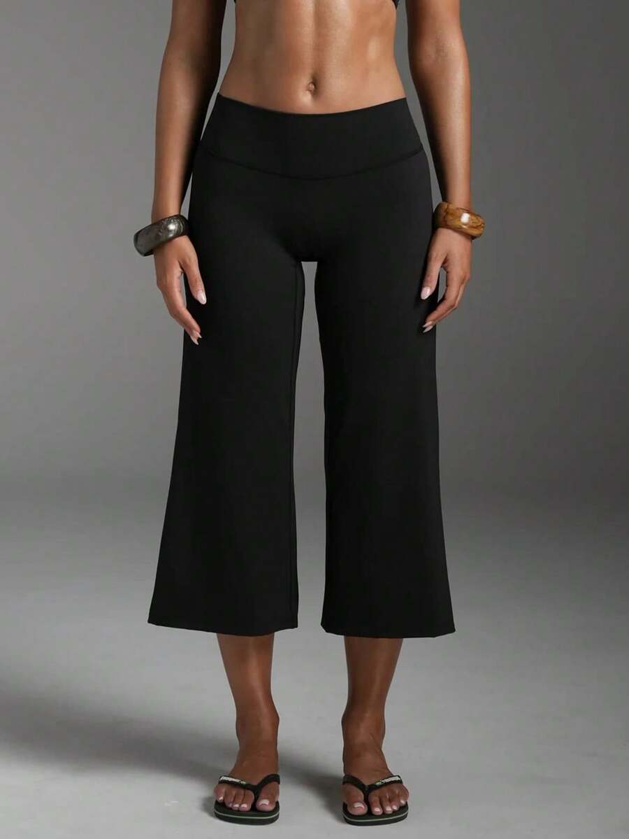 Women's High Waist Ankle Length Wide Leg Yoga Pants, Butt Lifting Tummy Control, Soft Elastic Non-See-Through Fitness Pants, Suitable For Gym And Daily Wear - Black - View 1