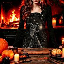 1pc Halloween Starry Sky Witch Print Apron, Featuring Pointed Hat Starry Magic Witch Pattern, Durable Cooking Apron Suitable For Bakers, Cake Decorators, BBQ Enthusiasts, Gardeners, Painters, Nail Artists - Perfect Gift For Home And Professional Chefs - Multicolor - View 1