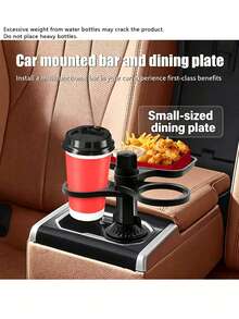 Nampan Mobil Berputar 360°, Cocok untuk Meletakkan Barang-Barang Kecil, Tempat Gelas Mobil Multifungsi ABS dengan Nampan yang Dapat Dilepas, Alas yang Dapat Diatur, Tempat Gelas Ganda, Aksesori Interior Mobil, Cocok untuk Makan dan Minum - Hitam - View 3