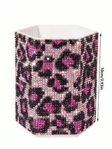 Soporte para brochas de maquillaje con estampado de leopardo y cristales de imitación, forma hexagonal, gran capacidad, superficie incrustada con cristales de imitación de colores, estilo de lujo brillante, patrón completo de cristales de imitación, forma de columna hexagonal, detalles de borde nítidos, contenedor de herramientas de maquillaje, adecuado para tocador de dormitorio, escritorio de sala de maquillaje y otras escenas - Multicolor - Ver 11