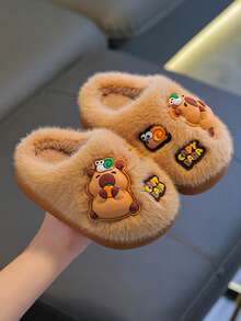 1 Pair Capybara Kids Fuzzy Slippers Winter Boys Indoor Home Slippers For Toddlers And Big Kids Girls - Light Coffee - View 9