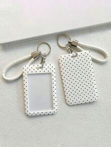 New Minimalist Polka Dot Pattern (Randomly Distributed Print) Card Holder (Card Holder + Keychain), Suitable For Student ID, Meal Card, Transit Card, Access Card And More, Functions As Bag Charm, Keychain, Wallet And Bank/Credit Card Storage, Equipped With Sliding Cover Design And Lanyard, Made Of Durable Plastic Material, Sturdy And Long-Lasting, Effectively Protects Work ID, Essential For Holiday Travel And University Life - Multicolor - View 6