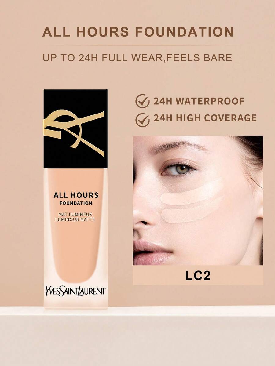 Yves Saint Laurent Yves All Hours Foundation - Full Coverage, Radiant Matte Finish, Long-Lasting Wear, SPF 20 - #LC1 #LC2 #LN1 - 0.84 Fl Oz/25ml (Random Version) - LC2 - 查看 1