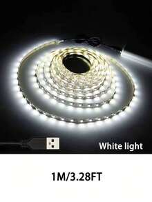 1pc White USB LED Strip Light, 60 LEDs/M, Non-Waterproof, Flexible LED Strip, Suitable For TV, Computer, Kitchen Backlight Lighting. Solid Color Non-Dimmable Warm White LED Strip, USB Flexible Lighting Strip, Can Be Used For Room, Bedroom, Kitchen, Cabinet, Living Room Decoration, Length Options 1m/2m/3 Meters/4m/5m/10m, Suitable For Stairs, Holiday And Daily Decoration Lighting Strip. - White - View 21