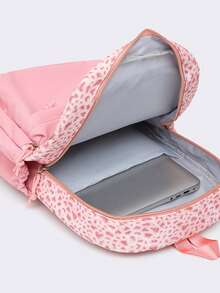 Nuevo Set de Mochila de 3 Piezas con Estampado de Leopardo en Bloques de Color, Mochila Escolar de Gran Capacidad y Ligera para Estudiantes con Estuche para Lápices y Bolsa de Almuerzo, Mochila Casual para Viajes al Aire Libre, Desplazamientos y Estudio para Estudiantes de Secundaria - Multicolor - Ver 5