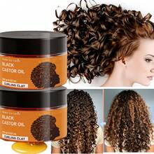 100g Black Castor Oil CURLING CLAY, Infused With Argan Oil - Curl Long-Lasting Anti-Frizz Hair, Keep Moisturized Curls Elastic Styling Conditioner Cream, Suitable For Dry And Curly Hair, Unisex. - Full Size - View 2