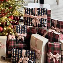 Cinta de Navidad con efecto aterciopelado para envolver regalos, manualidades, decoraciones de árbol de Navidad, decoraciones de coronas, lazos de cinta de satén aterciopelada de 3/8 de pulgada x 10 yardas (múltiples tamaños disponibles) con carrete de papel para fácil almacenamiento - Champán - Ver 3