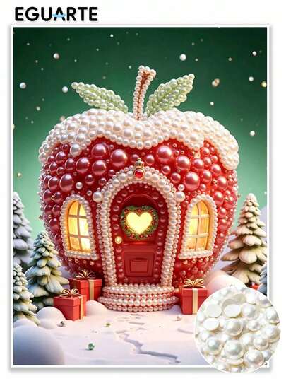 1 Pearl Painting On Christmas Eve-Apple House, Frameless DIY Diamond Painting Set, Very Suitable For Bedroom Decoration, Living Room Decoration, Room Decoration And Art Exhibition, Christmas Gifts.
