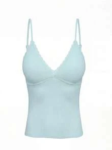 Lace V-Neck Sexy Camisole Bra For Women, Backless Padded Bralette Crop Top For Summer Casual - Blue - View 6