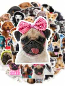 50pcs Funny Dog Expression PVC Stickers, Cartoon Decorative Gift, Suitable For Scrapbook, Laptop, Luggage, Guitar, Water Bottle, Phone Case DIY Decals - Multicolor - View 5