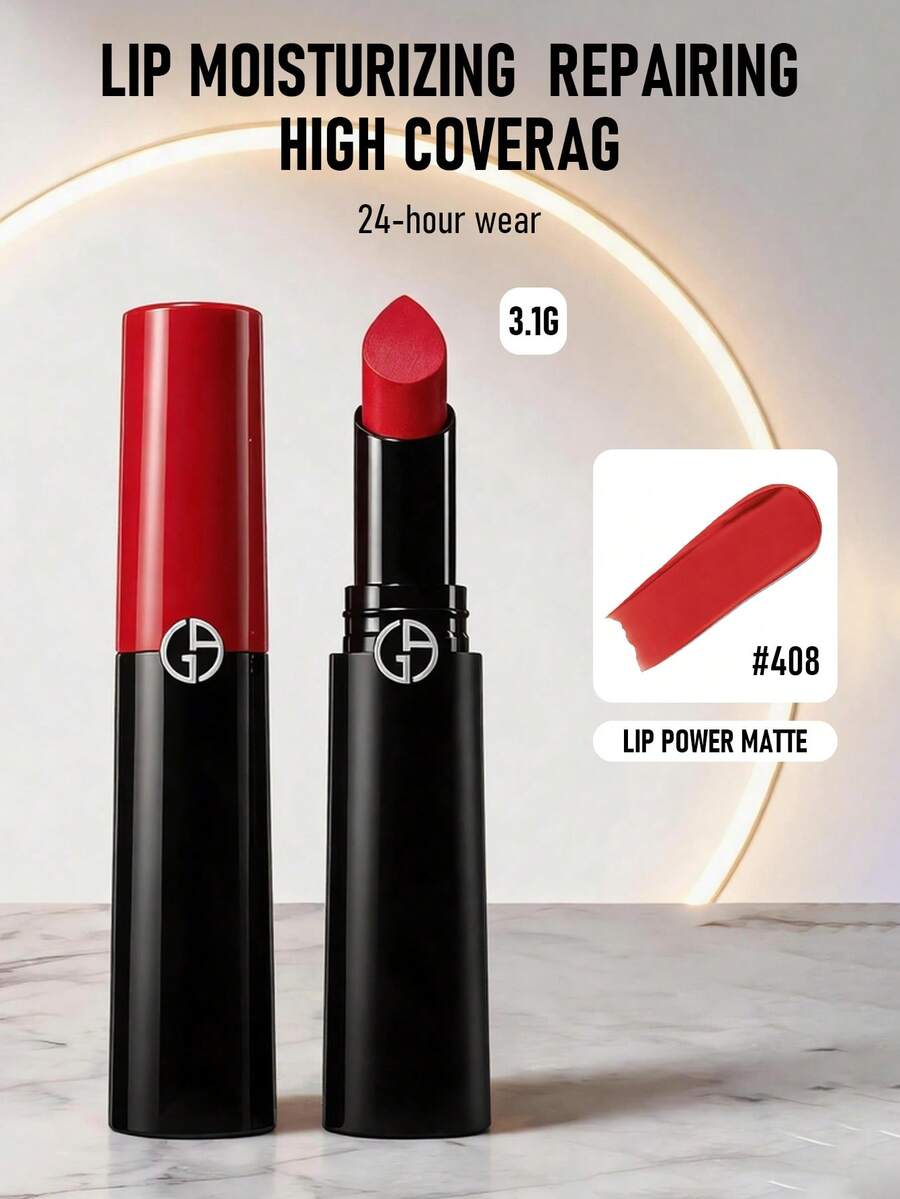 Giorgio Armani Lip Power 霧面唇膏 #408 鮮豔色 3.1g/0.11oz | 強烈霧面妝效 | 輕盈高顯色配方 | 保濕 | 持久 | 舒適 | 奶油轉粉質地 - 408 Vibrant - 查看 1